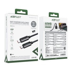 Καλώδιο Acefast C19-03  Μεταλλικό USB-C σε USB-C 60W 3.0A Γρήγορη Φόρτιση USB2.0 με Ένδειξη Φόρτισης Braided Μαύρο 1.2m