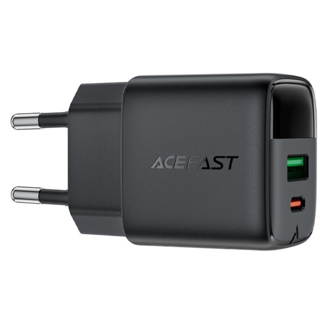 Φορτιστής Ταξιδίου Acefast A114 Fast Charging 1xUSB-A + 1xUSB-C PD25W QC3.0 GaN με LED Ένδειξη Μαύρος