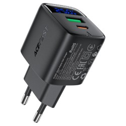 Φορτιστής Ταξιδίου Acefast A114 Fast Charging 1xUSB-A + 1xUSB-C PD25W QC3.0 GaN με LED Ένδειξη Μαύρος