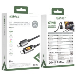 Καλώδιο Acefast C21-03 USB-C σε USB-C 60W 3A Fast Charge USB2.0 με LED Φωτισμό Braided Μαύρο 1.2m