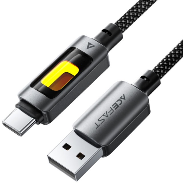Καλώδιο Acefast C21-04 USB-A σε USB-C 3A Fast Charge USB2.0 με LED Φωτισμό Braided Μαύρο 1.2m
