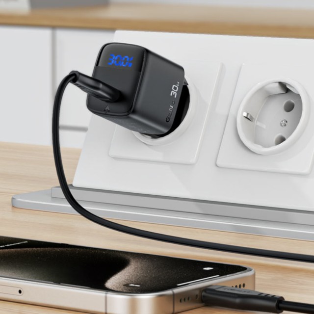 Φορτιστής Ταξιδίου Acefast A115 Fast Charging USB-C PD30W 3.0A GaN με LED Ένδειξη Φόρτισης Μαύρος