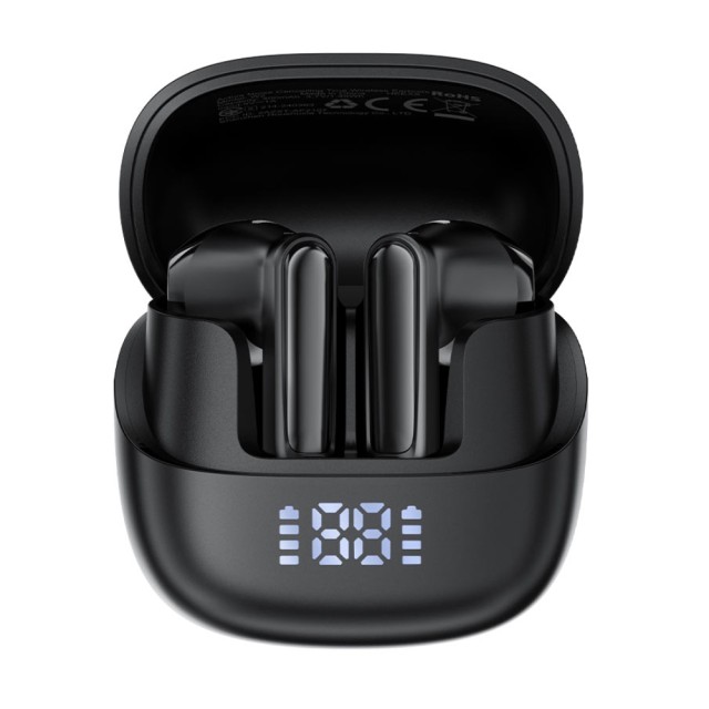 Wireless Earphones Hands Free Acefast W2 TWS v5.4 400mAh 8hr Λειτουργίας ANC και 4-Mic ENC Τεχνολογία IPX4 με LED Display Μαύρα