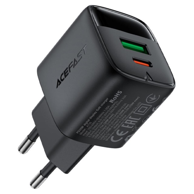 Φορτιστής Ταξιδίου Acefast A116 Fast Charging USB-C PD35W GaN με Digital Ένδειξη Μαύρος