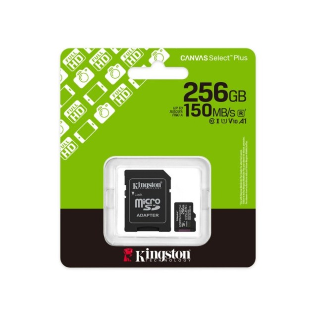 Κάρτα Μνήμης Kingston Canvas Select Plus+ MicroSDXC 256GB Class 10 με SD Adapter έως 150MB/s SDCS3/256GB