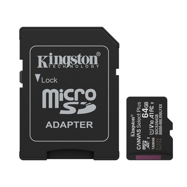 Κάρτα Μνήμης Kingston Canvas Select Plus+ MicroSDXC 64GB Class 10 με SD Adapter έως 150MB/s SDCS3/64GB Κάρτα Μνήμης Kingston Canvas Select Plus+ MicroSDXC 64GB Class 10 με SD Adapter έως 150MB/s SDCS3/64GB