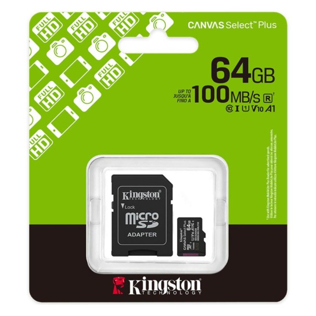 Κάρτα Μνήμης Kingston Canvas Select Plus+ MicroSDXC 64GB Class 10 με SD Adapter έως 150MB/s SDCS3/64GB Κάρτα Μνήμης Kingston Canvas Select Plus+ MicroSDXC 64GB Class 10 με SD Adapter έως 150MB/s SDCS3/64GB