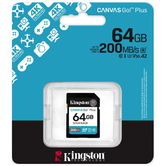 Κάρτα Μνήμης Kingston CanvasGo+ SDXC 64GB Class 10 εως 200Mb/s SDG4/64GB Κάρτα Μνήμης Kingston CanvasGo+ SDXC 64GB Class 10 εως 200Mb/s SDG4/64GB