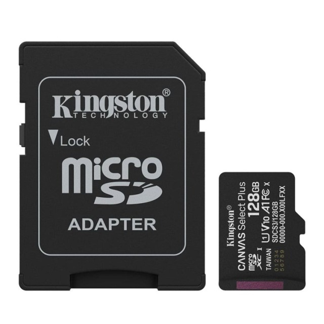 Κάρτα Μνήμης Kingston Canvas Select Plus+ MicroSDXC 128GB Class 10 με SD Adapter έως 150MB/s SDCS3/128GB