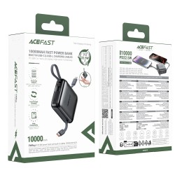 Power Bank Acefast M23 Mini 10000mAh PD22.5W Fast Charging με Ενσωματωμένα Καλώδια 1xUSB-C και 1xLightning και 1xUSB-C Θύρα Μαύρο
