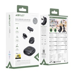 Σετ 2 Μικρόφωνα Πέτου Lavalier Acefast R1 HD AI Μείωση Θορύβου, Ακτίνα 50m και 48hr Διάρκεια Μπαταρίας με USB-C Transmitter και Θήκη Φόρτισης Μαύρο