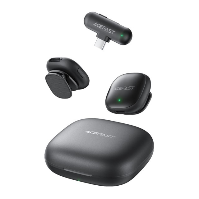 Σετ 2 Μικρόφωνα Πέτου Lavalier Acefast R1 HD AI Μείωση Θορύβου, Ακτίνα 50m και 48hr Διάρκεια Μπαταρίας με USB-C Transmitter και Θήκη Φόρτισης Μαύρο