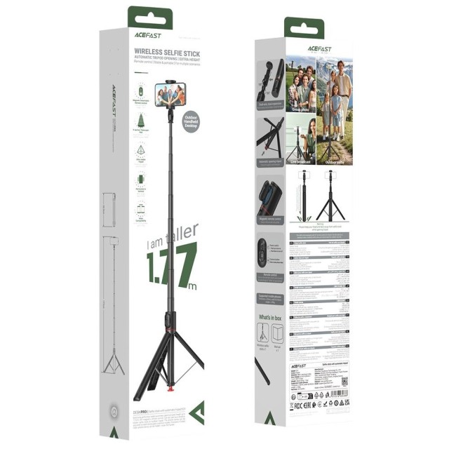 Selfie Stick/Τρίποδο Acefast E3 για Συσκευές 4.5"-7.0" Επεκτεινόμενο έως 1.77m με Τηλεχειριστήριο Μαύρο