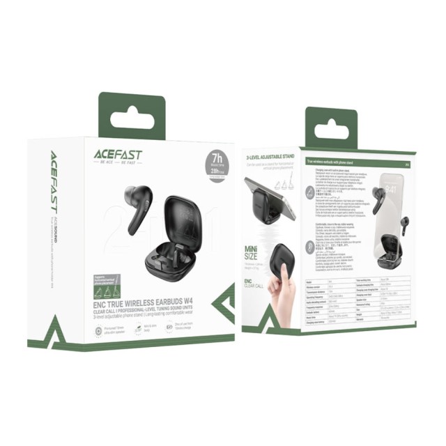 Wireless Hands Free Acefast W4 v5.4 350mAh TWS ENC AI-Μείωση Θορύβου IPX4 με Ultra-thin Θήκη Φόρτισης/Βάση Στήριξης Μαύρα