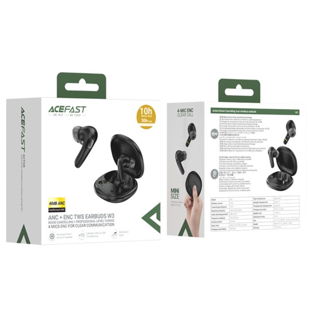 Wireless Hands Free Acefast W3 v5.4 350mAh ANC TWS 4-mic ENC με Mini Θήκη Φόρτισης Μαύρα