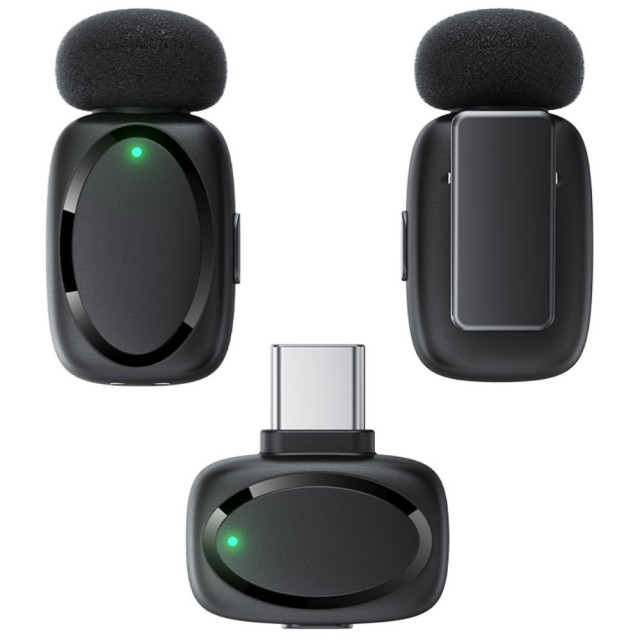 Σετ 2 Μικρόφωνα Πέτου Lavalier Acefast R2 HD Μείωση Θορύβου, Ακτίνα 15m και 20hr Διάρκεια Μπαταρίας με USB-C Transmitter και Θήκη Φόρτισης Μαύρο