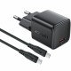 Φορτιστής Ταξιδίου Acefast A118 Mini Fast Charging 1xUSB-C PD30W QC3.0 GaN με USB-C σε USB-C Καλώδιο 1.2m Μαύρος