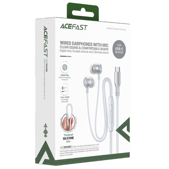 Hands Free Acefast L8 Earphones Stereo USB-C με Μικρόφωνο 1.2m Γκρι Συμβατά με Όλες τις Συσκευές USB-C