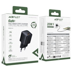 Φορτιστής Ταξιδίου Acefast A117 Mini Fast Charging USB-C PD20W 3A GaN Μαύρος