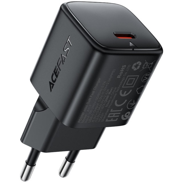 Φορτιστής Ταξιδίου Acefast A117 Mini Fast Charging USB-C PD20W 3A GaN Μαύρος