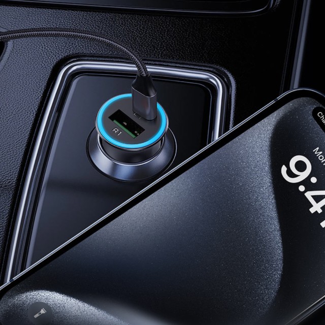 Φορτιστής Αυτοκινήτου Acefast B16 1xUSB-C 1xUSB-A PD95W QC3.0 Αλουμινένιος με Φωτισμό Γκρι