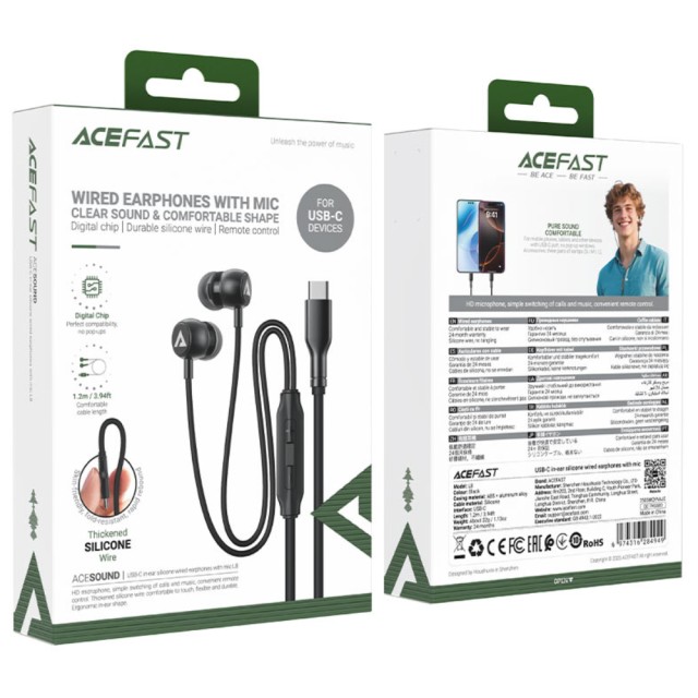 Hands Free Acefast L8 Earphones Stereo USB-C με Μικρόφωνο 1.2m Μαύρα Συμβατά με Όλες τις Συσκευές USB-C