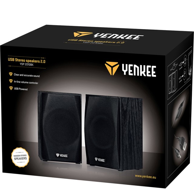 Yenkee YSP 2010BK Stereo Ηχεία 2.0 5W με Ξύλινη Καμπίνα και Παροχή Ρεύματος μέσω USB-A Μαύρα