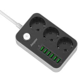 Επιτραπέζιος Φορτιστής Energizer EPB2500W01EU 2500W 10A Max με 3xΣούκο + 6xUSB-A 17W, Διακόπτη Ασφαλείας On/Off με Καλώδιο 2m Μαύρος