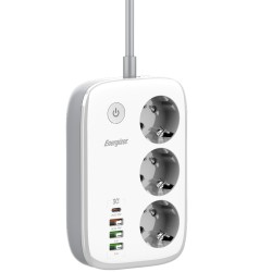 Επιτραπέζιος Φορτιστής Energizer EPB2500W02EU 2500W 10A Max με 3xΣούκο + 1xUSB-C + 3xUSB-A / 2.4A, Διακόπτη Ασφαλείας On/Off, Έλεγχο μέσω WiFi, Καλώδιο 2m Λευκός