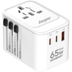 Παγκόσμιος Φορτιστής Ταξιδίου Energizer ETC650 US/AU UK EU με 1xUSB-A QC 30W και 2xUSB-C PD65W GaN Λευκός