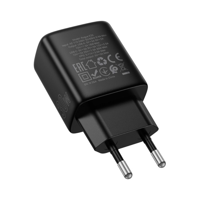 Φορτιστής Ταξιδίου Noozy Rogue E35 PD30W+QC3.0 USB-C Max PD 30W USB-A Max 18W Μαύρος Φορτιστής Ταξιδίου Noozy Rogue E35 PD30W+QC3.0 USB-C Max PD 30W USB-A Max 18W Μαύρος