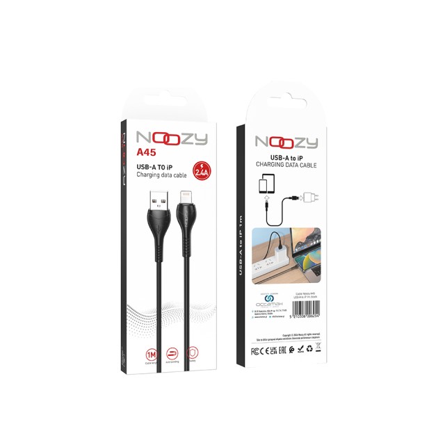 Καλώδιο Σύνδεσης και Φόρτισης Noozy A45 USB σε Lightning 2.4A Μαύρο 1m