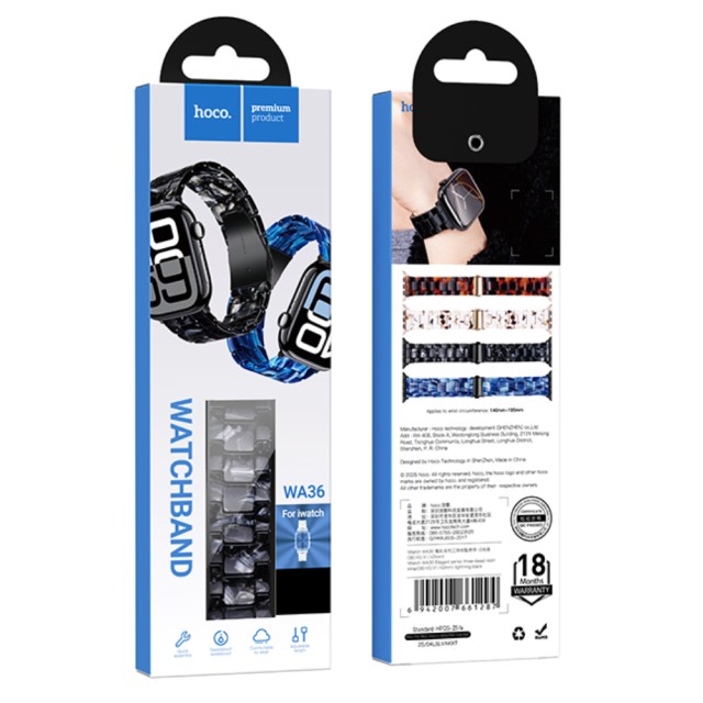 Watchband Hoco WA36 Elegant Series 44/45/46/49mm Πλαστικό Μπρασελέ για Apple Watch series 1/2/3/4/5/6/7/8/9/se/ultra1/ultra2 Μαύρο