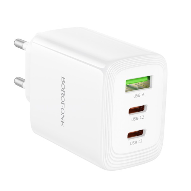 Φορτιστής Ταξιδίου Borofone BN32 Cargador GaN με 1xUSB-C PD65W και 1xUSB-A QC PD18W Λευκός