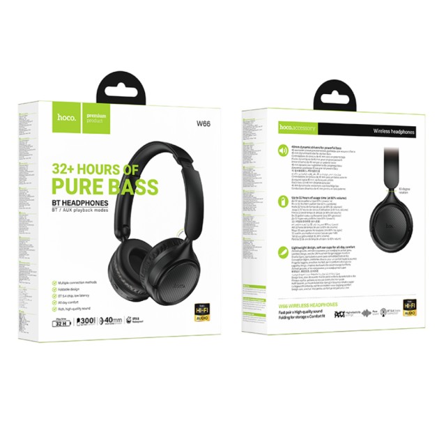 Wireless Ακουστικά Stereo Hoco W66 Wave v5.4 300mAh 32hr Χρήσης με Μικρόφωνο Μαύρα