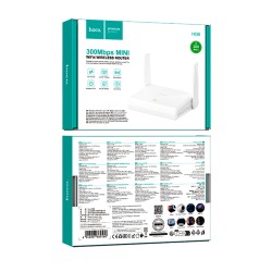 Wifi Router Mini Hoco HI36 Wifi4 300Mbps 2.4GHz 2x5dBi Λευκό