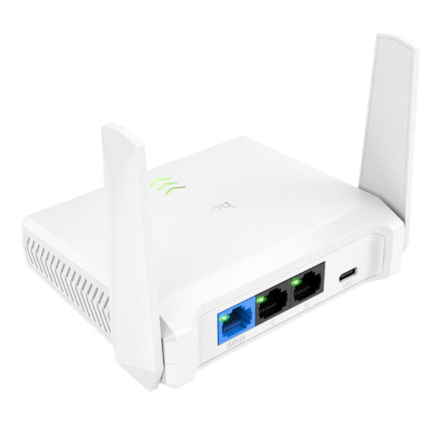 Wifi Router Mini Hoco HI36 Wifi4 300Mbps 2.4GHz 2x5dBi Λευκό