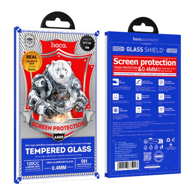 Tempered Glass Hoco Bear Shield A888 HD 4H 0.4mm Large Arc για Apple iPhone Air