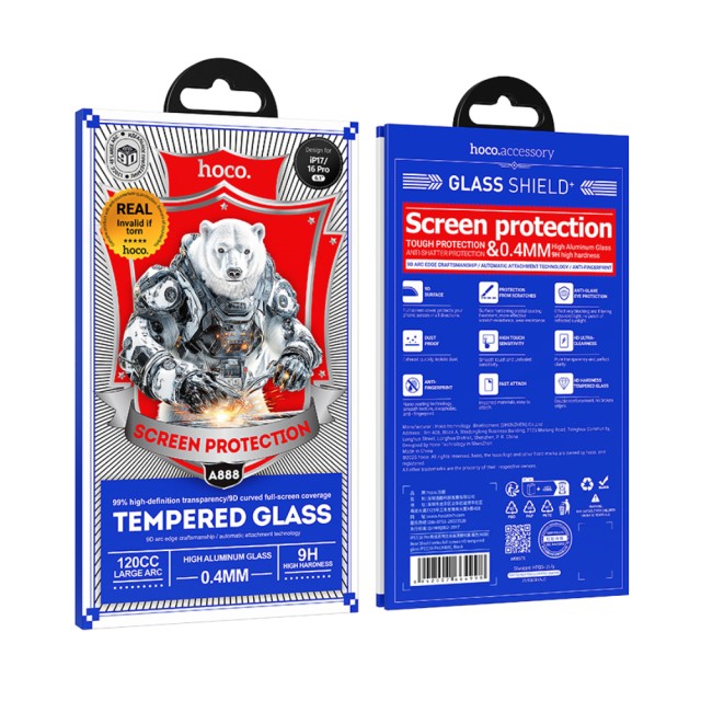 Tempered Glass Hoco Bear Shield A888 HD 4H 0.4mm Large Arc για Apple iPhone 17 iPhone 16 Pro