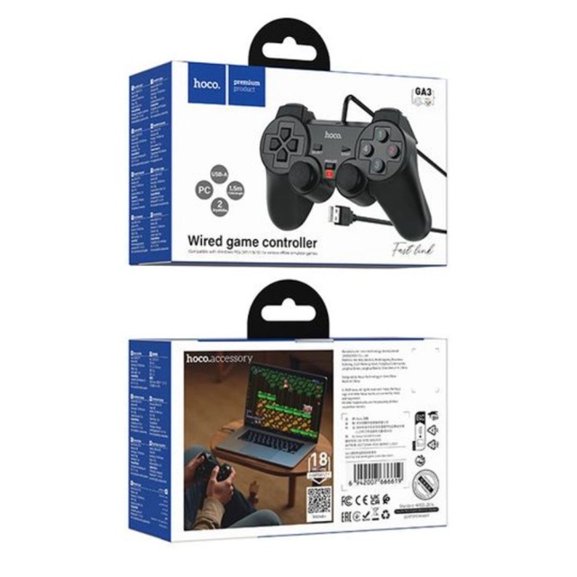 Gamepad Hoco GA3 Ενσύρματο με USB-A Συμβατό με PC Μήκος Καλωδίου 1.5m Μαύρο