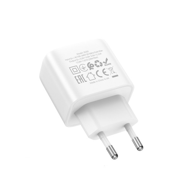 Φορτιστής Ταξιδίου Hoco DC83 1xUSB-C PD20W QC Λευκός