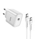 Φορτιστής Ταξιδίου Hoco DC71 1xUSB-C PD25W QC με Καλώδιο USB-C σε USB-C Λευκός