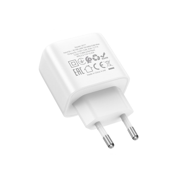 Φορτιστής Ταξιδίου Hoco DC71 1xUSB-C PD25W QC Λευκός