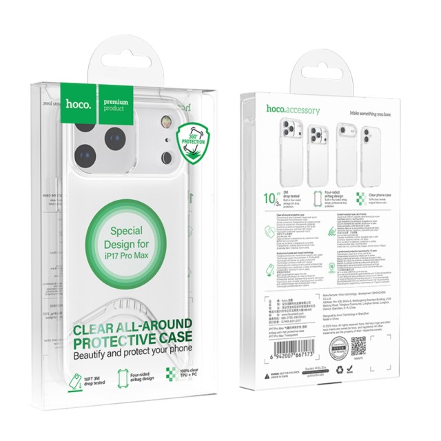Θήκη Hoco TPU All Round Protective Airbag Anti-Fal για Apple iPhone 17 Pro Max Διάφανη