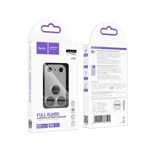 Προστασία Κάμερας Hoco Full Guard V16 για Apple iPhone 17 Pro Max Silver