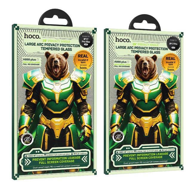 Tempered Glass Hoco Bear Shield A888 HD 4H 0.4mm Large Arc 28 Μοίρες Privacy Protection για Apple iPhone 17 Pro