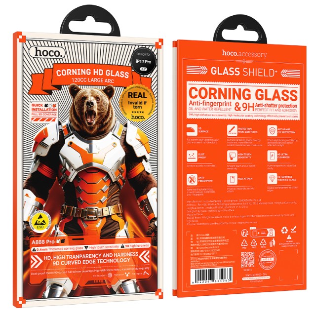 Tempered Glass Hoco Bear Shield A888 Pro Corning Glass Anti Fingerprint για Apple iPhone 17 Pro