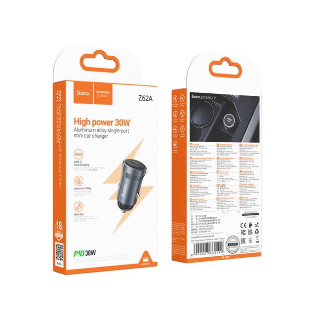 Φορτιστής Αυτοκινήτου Hoco Z62A Mini QC PD30W 1xUSB-C Alluminum Alloy Μαύρος