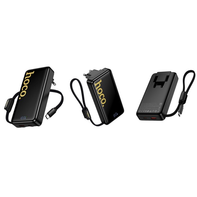 Power Bank Hoco Q45 Worrier 10000mAh 22.5W PD20W QC3.0A και Φορτιστής με 1xUSB-C 1xUSB-A και Ενσωματωμένο Καλώδιο USB-C Μαύρο