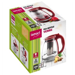 Τσαγιέρα Γυάλινη με Φίλτρο 1,5lt 13cm Lamart LT7074 Διάφανο/Κόκκινο